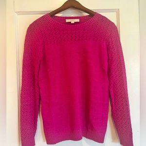 Dark pink LOFT sweater size Medium. Beautiful chest and arm weaving!